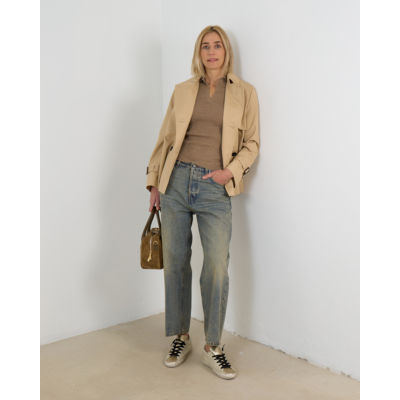 Max Mara Main Wollen Ribgebreid Poloshirt Goud Bruin Beige