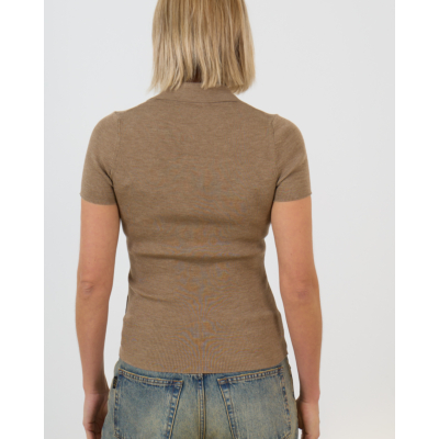 Max Mara Main Wollen Ribgebreid Poloshirt Goud Bruin Beige
