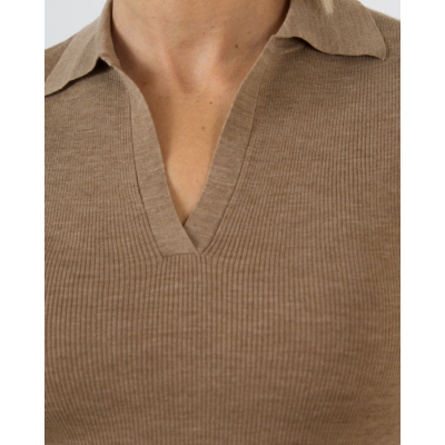Max Mara Main Wollen Ribgebreid Poloshirt Goud Bruin Beige