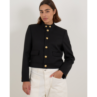Nili Lotan Wollen Cropped Jack met Gouden Knopen Zwart