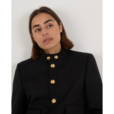 Nili Lotan Wollen Cropped Jack met Gouden Knopen Zwart