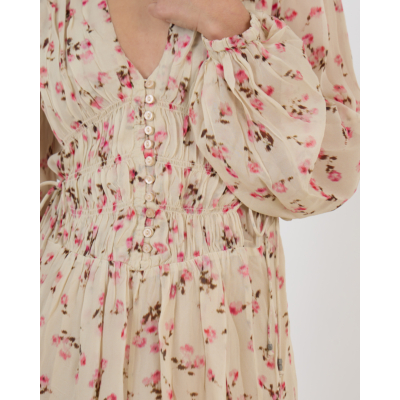 Marant Étoile Loriena Jurk Lange Mouw V-Hals Beige Bloemen Print