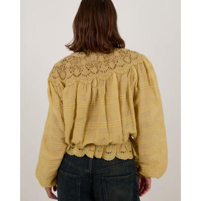 Marant Étoile  Polly Katoenen Blouse met Bloemenkant en Trekkoord Oker