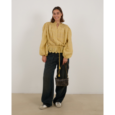 Marant Étoile  Polly Katoenen Blouse met Bloemenkant en Trekkoord Oker