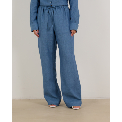 Róhe Relaxed Linnen Pantalon met Trekkoord Blauw