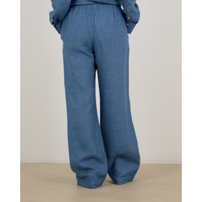 Róhe Relaxed Linnen Pantalon met Trekkoord Blauw