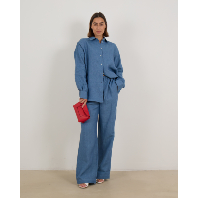 Róhe Klassieke Chambray Linnen Blouse Blauw