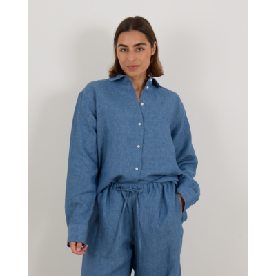 Róhe Klassieke Chambray Linnen Blouse Blauw