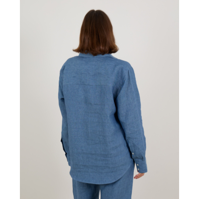 Róhe Klassieke Chambray Linnen Blouse Blauw