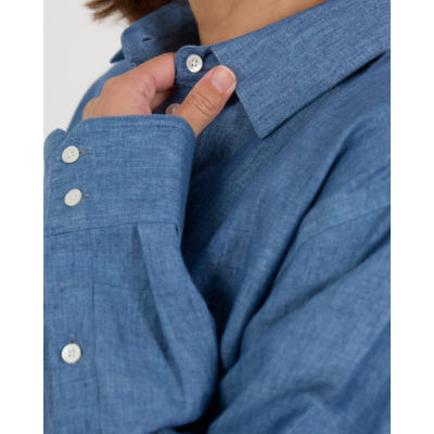 Róhe Klassieke Chambray Linnen Blouse Blauw