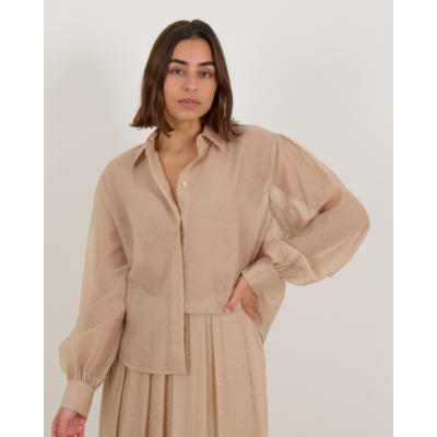 Luisa Cerano Blouse Doorschijnend Met strassteentjes Beige