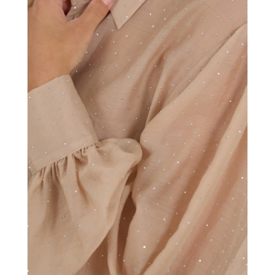Luisa Cerano Blouse Doorschijnend Met strassteentjes Beige