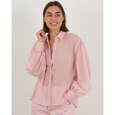 Luisa Cerano Blouse Doorschijnend Met strassteentjes Licht Roze