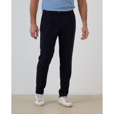 Marco Pescarolo Far Wollen Pantalon met Plooi Navy Blauw