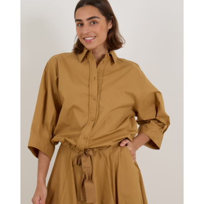 Forte Forte Cropped Blouse Met Strikdetail Camel