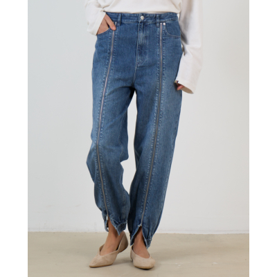 Tibi Denim Jogger met Rits Details Blauw