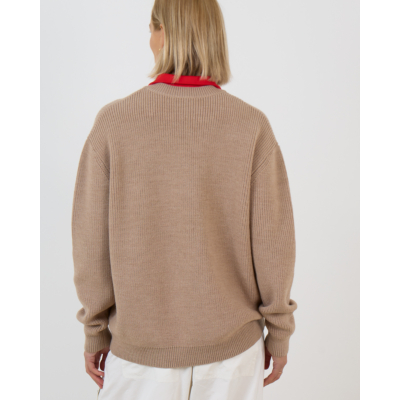 Tibi Wollen V-Hals Trui met Afneembare Kraag Beige