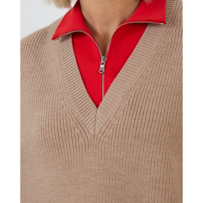 Tibi Wollen V-Hals Trui met Afneembare Kraag Beige