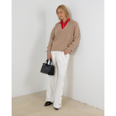 Tibi Wollen V-Hals Trui met Afneembare Kraag Beige