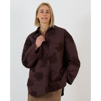 Rotate Oversized Blouse met Bloemenpatroon Donker Bruin