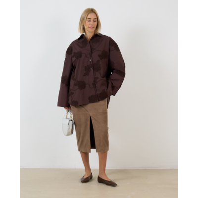 Rotate Oversized Blouse met Bloemenpatroon Donker Bruin