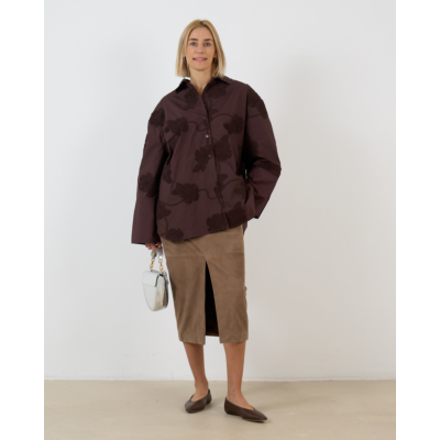 Rotate Suede Midi Rechte Pencil Rok Bruin