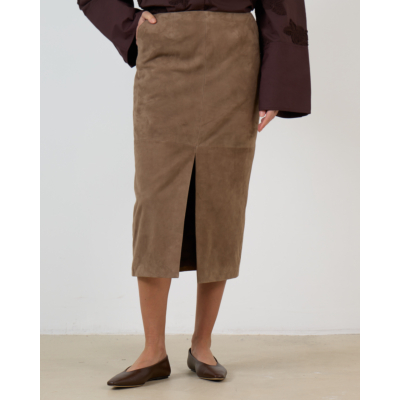 Rotate Suede Midi Rechte Pencil Rok Bruin