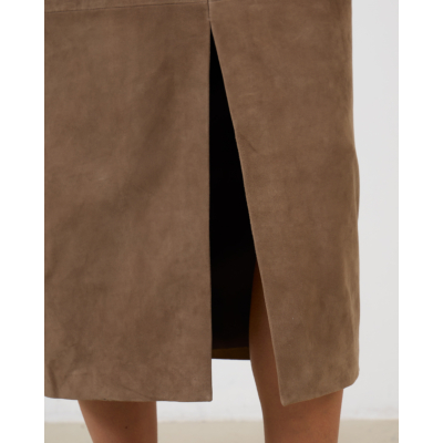 Rotate Suede Midi Rechte Pencil Rok Bruin