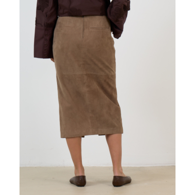Rotate Suede Midi Rechte Pencil Rok Bruin