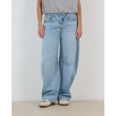 Lois Aliana Wijde Balloon Jeans met Verfspetter Licht Blauw L32