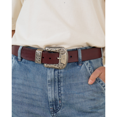 Golden Goose Leren Riem met Zilveren Gesp Bordo