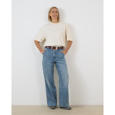 Golden Goose Leren Riem met Zilveren Gesp Bordo