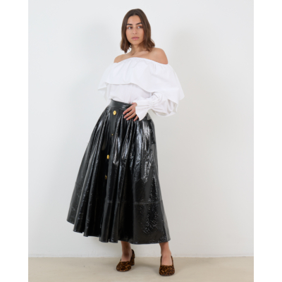 Francoise Joe Midi Rok Gecoat Matriaal Zwart
