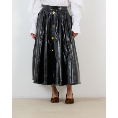 Francoise Joe Midi Rok Gecoat Matriaal Zwart