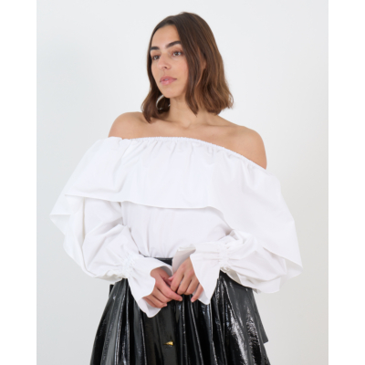 Francoise Sadie Off Shoulder Blouse Lange Mouw Wit
