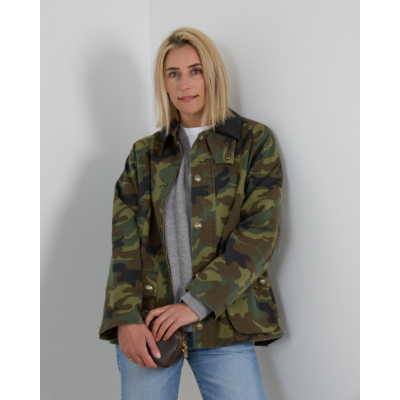 Nili Lotan Andrew Parka Camouflage Jack met Leren Kraag Groen