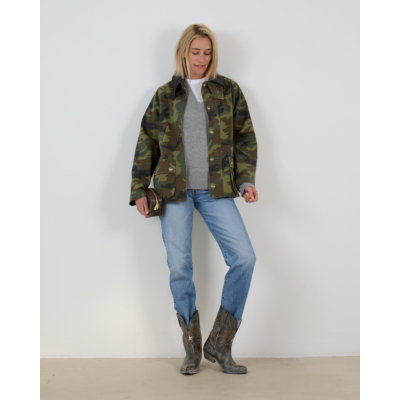 Nili Lotan Andrew Parka Camouflage Jack met Leren Kraag Groen