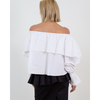 Francoise Sadie Off Shoulder Blouse Lange Mouw Wit