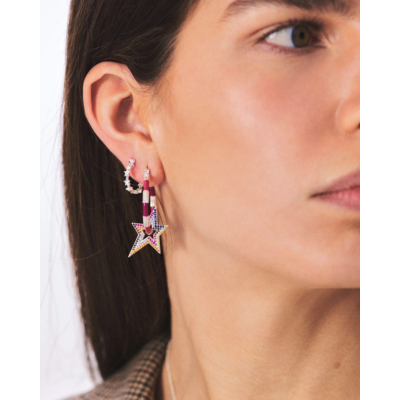 Anna + Nina Single Stars Align Hoop Earring Silver