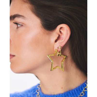 Anna + Nina Large Funky Star Hoop Earrings Gold Plated