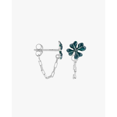 Anna + Nina Single Lucky Shamrock Chain Stud Silver