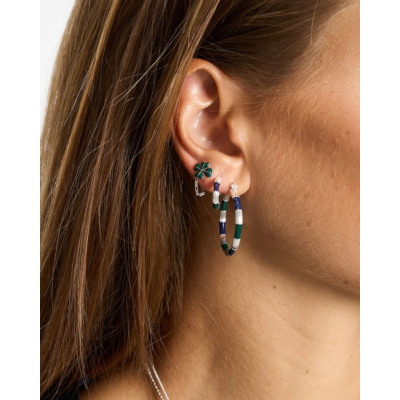 Anna + Nina Single Lucky Shamrock Chain Stud Silver
