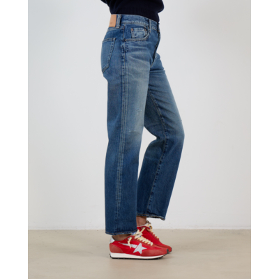 Moussy Nathan Distressed Straight Leg Jeans Blauw