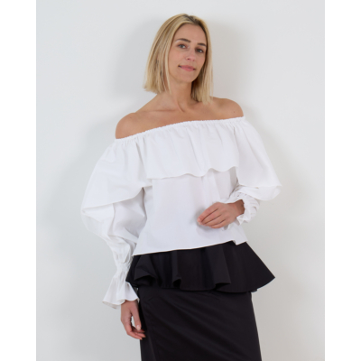 Francoise Sadie Off Shoulder Blouse Lange Mouw Wit