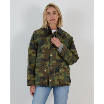 Nili Lotan Andrew Parka Camouflage Jack met Leren Kraag Groen