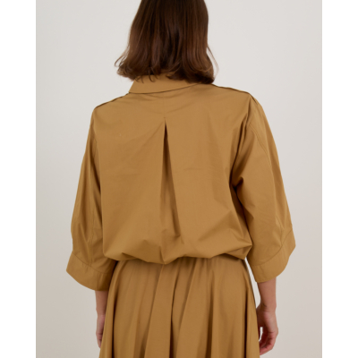 Forte Forte Cropped Blouse Met Strikdetail Camel
