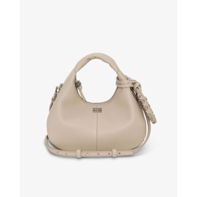 Ganni Light Grey Mini Hobo Bag White Pepper