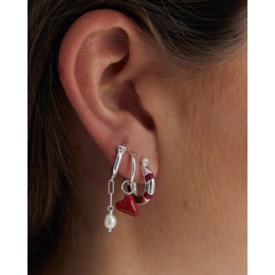Anna + Nina Single Heart Beat Ring Earring Silver