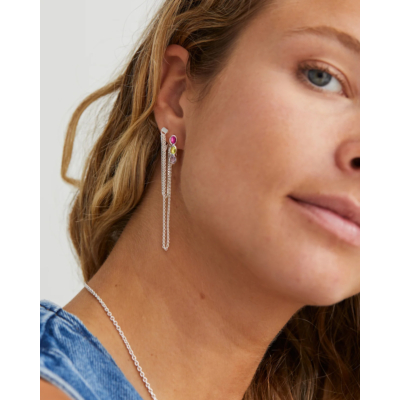 Anna + Nina Single Triple Chain Stud Earring Silver