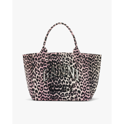 Ganni Medium Tote Leopard Bleached Mauve